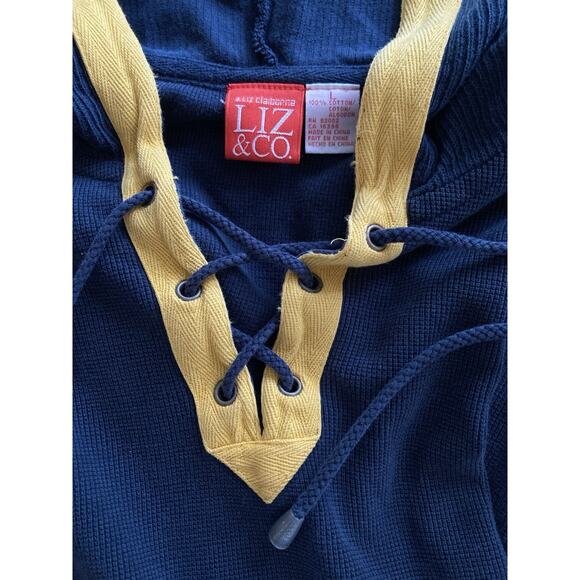 Vintage 90s Liz & Co Nautical Boating Collegiate Preppy Grunge Hooded Shirt OS - Picture 7 of 7